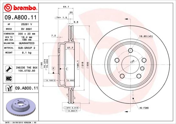 фото Тормозной диск brembo 09.a800.11