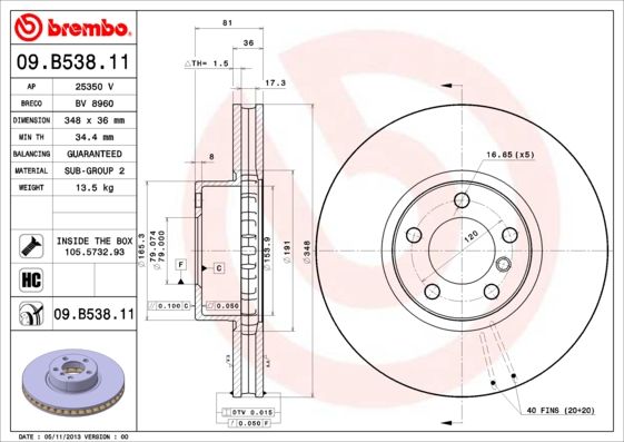 фото Тормозной диск brembo 09.b538.11