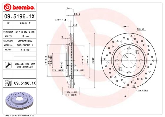 

Тормозной диск brembo 09.5196.1X