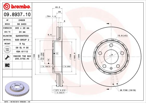 фото Тормозной диск brembo 09.8937.10