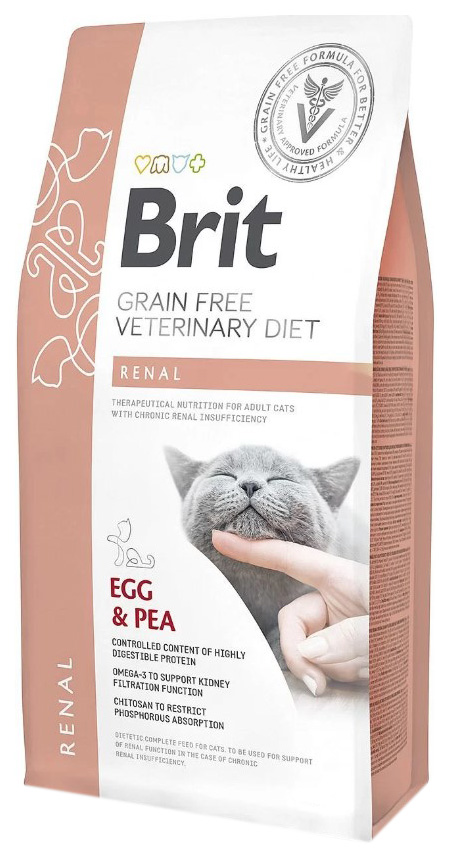 фото Сухой корм для кошек brit veterinary diet renal, при заболевании почек, яйцо и горох, 2кг