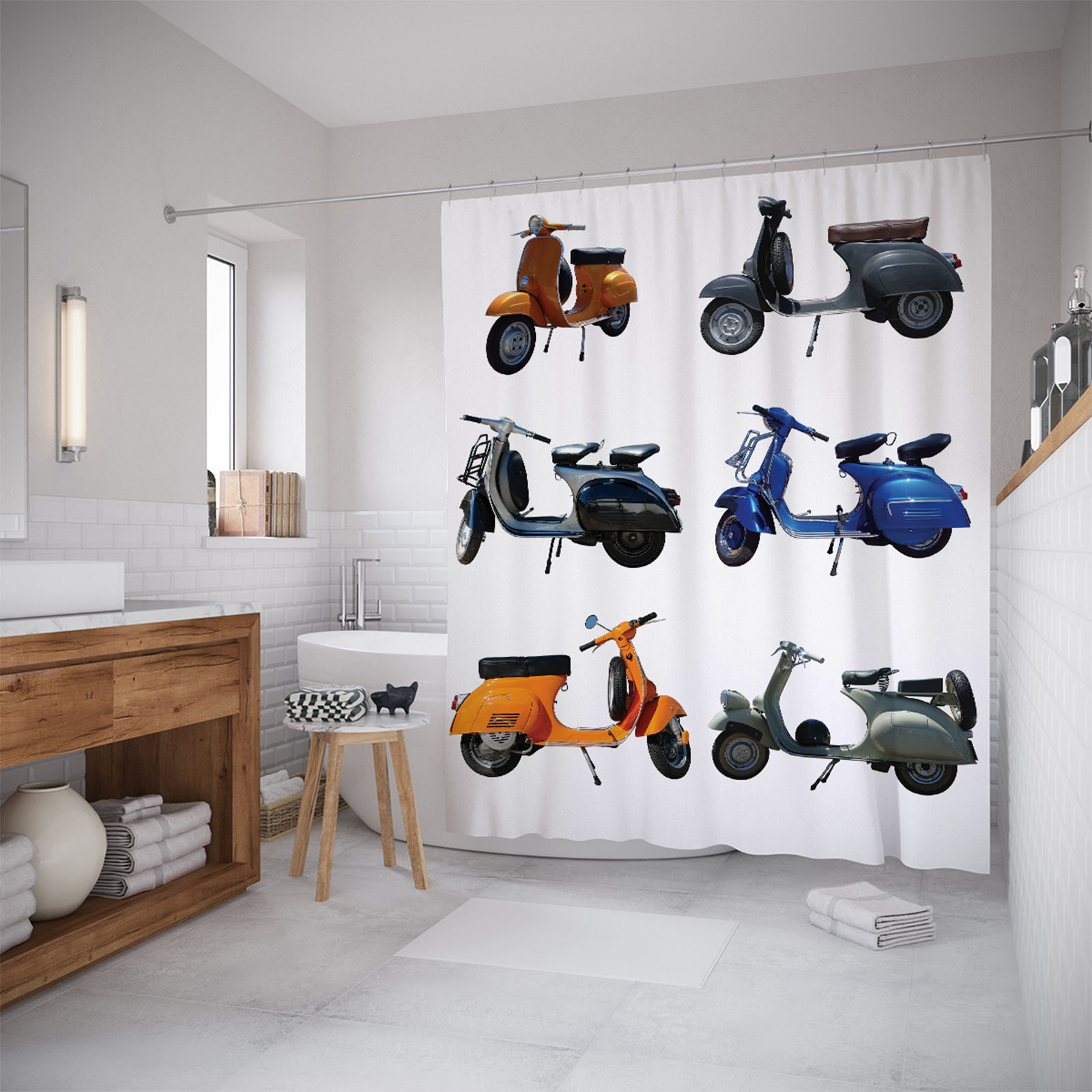 

Штора для ванной JoyArty «Модный скутеры» 180x200, Белый