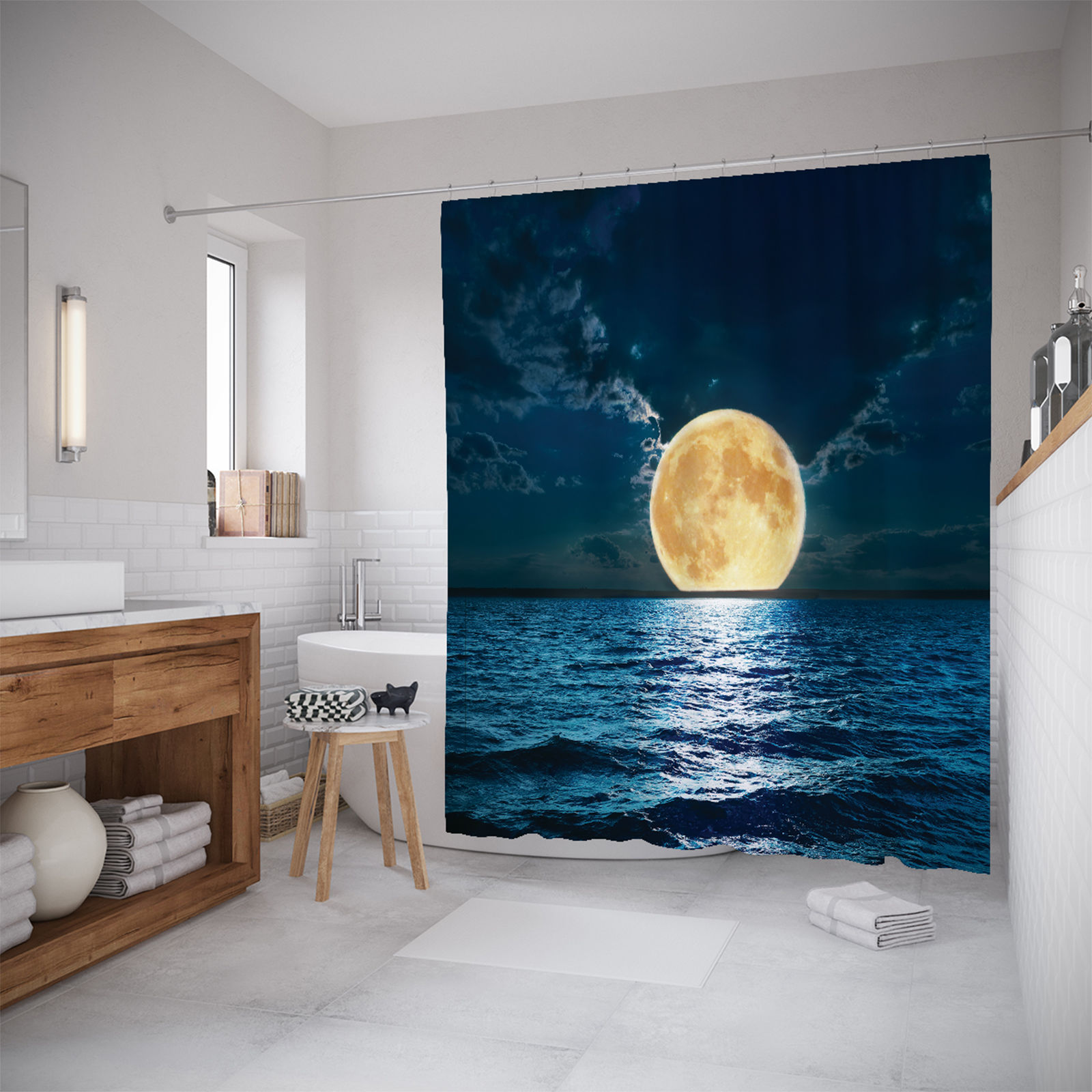 

Штора для ванной JoyArty «Яркая луна прячется в море» 180x200, Синий
