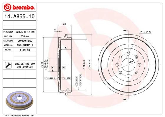 Тормозной барабан BREMBO 14.A855.10