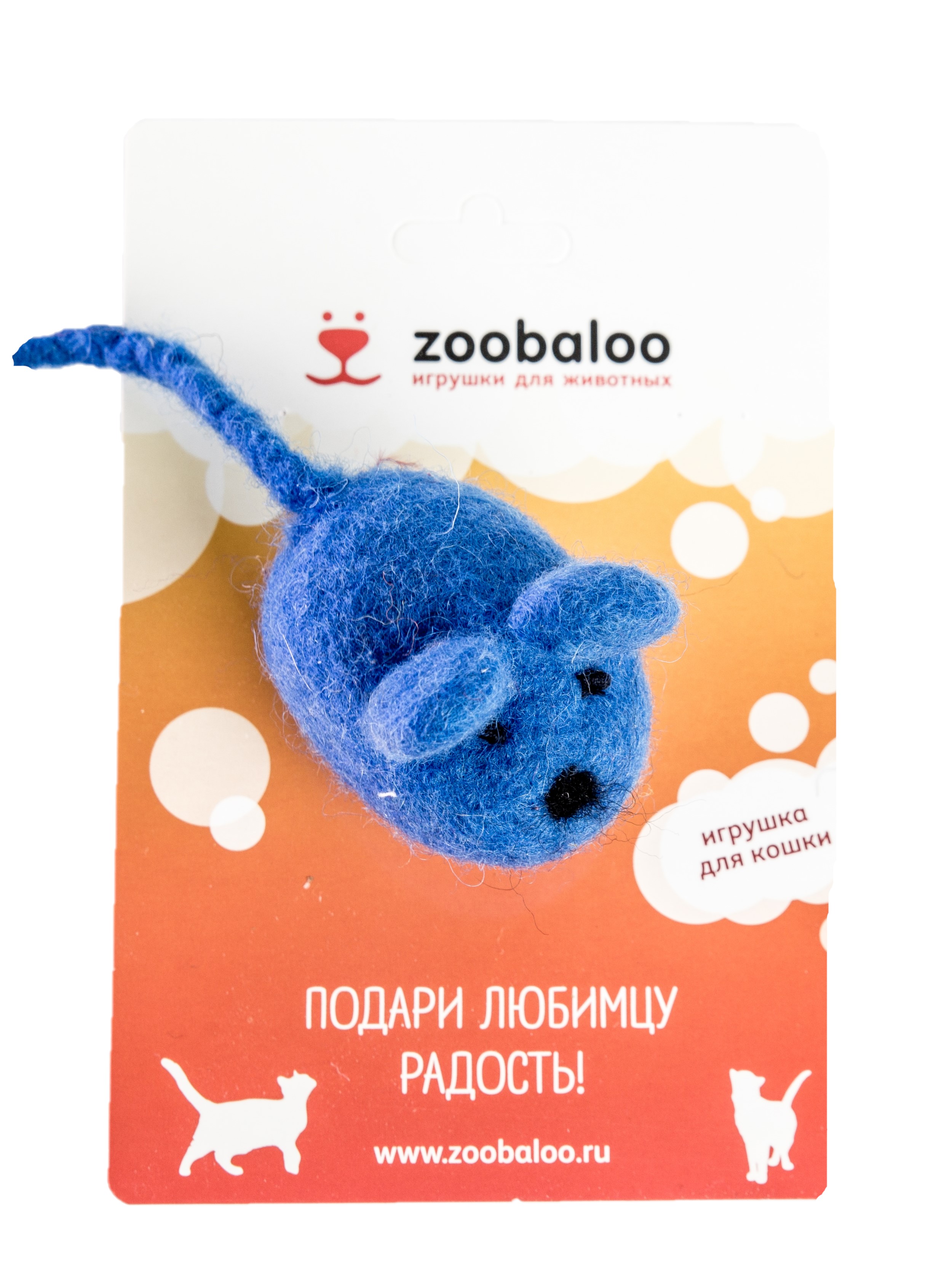 фото Мягкая игрушка для кошек zoobaloo шерстяная мышь эмма, синий, 6 см