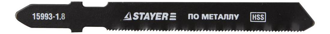 

Пилка по металлу для лобзика Stayer 15993-1.8_z01, Полотна Stayer 'PROFI', T118B, для эл/лобзика, HSS, по металлу (2,5-6мм), EU-хвост., шаг 1,8мм, 50мм, 2шт