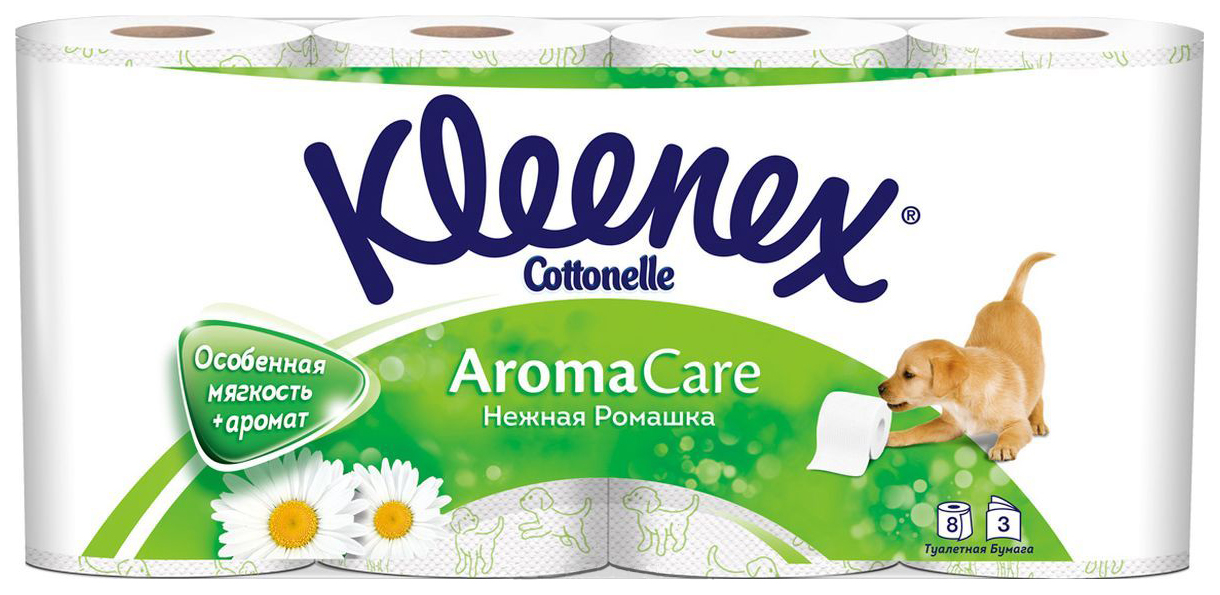 фото Туалетная бумага kleenex cottonelle aroma care ромашка 8 шт.