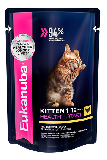 Влажный корм для котят Eukanuba Kitten Healthy Start курица в соусе 85г 184₽