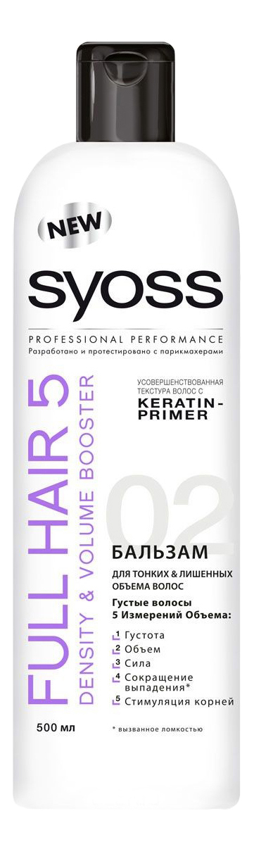 Бальзам для волос Syoss FULL HAIR 5 Density & Volume Booster 500 мл synergetic бальзам для волос укрепление и питание hair therapy 360 0