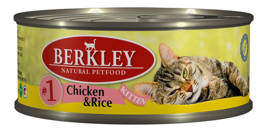 

Консервы для котят Berkley Kitten Menu №1, цыпленок с рисом, 100г, Kitten Menu №1