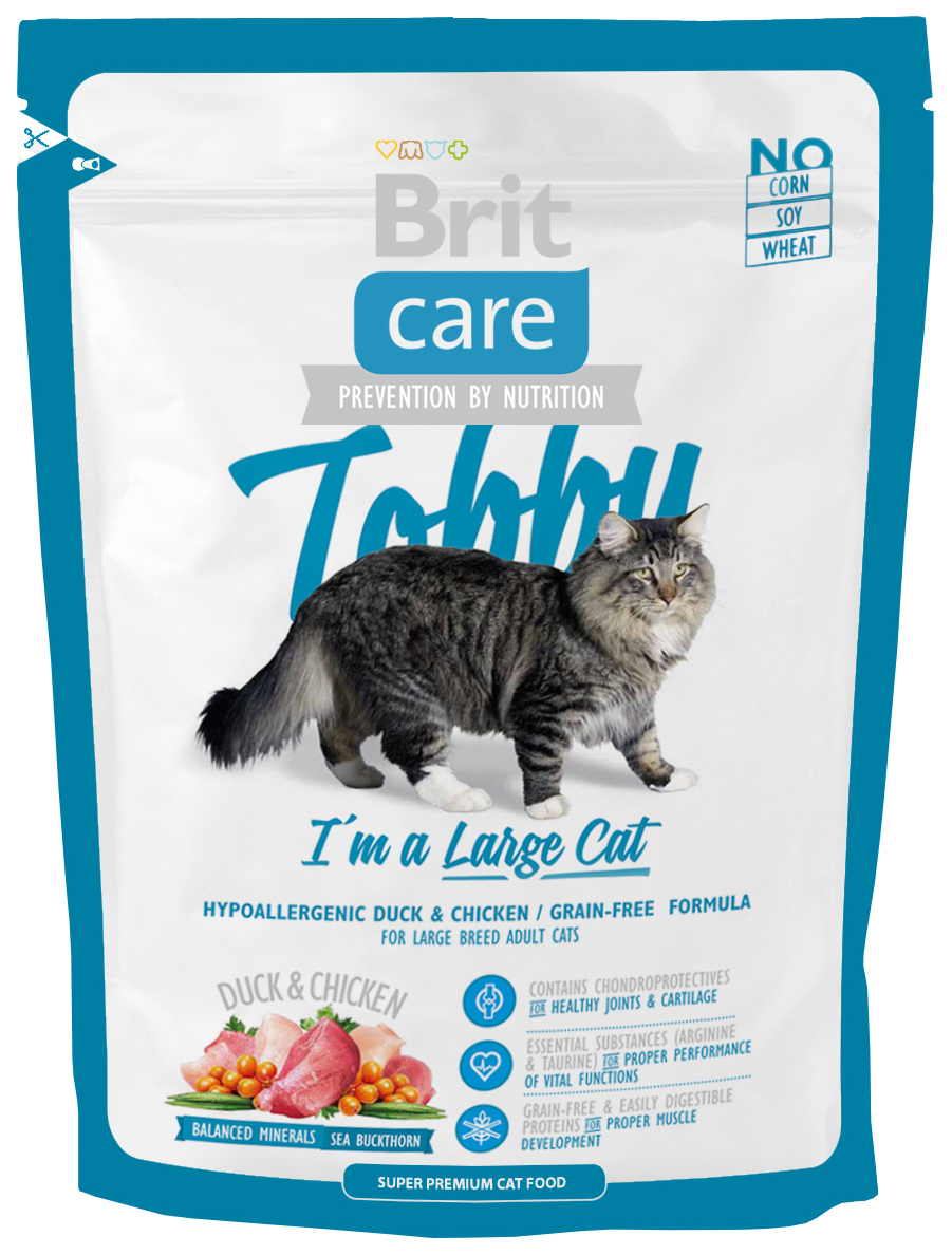 фото Сухой корм для кошек brit care tobby, для крупных пород, утка, 0,4кг