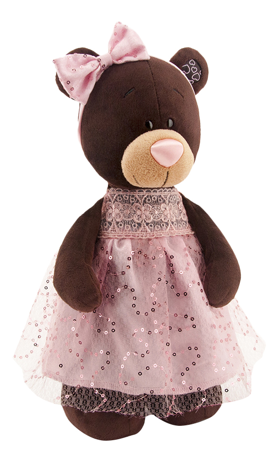 Мягкая игрушка Orange Toys Медведь Milk стоячая в платье с блёстками 35 см коричневы