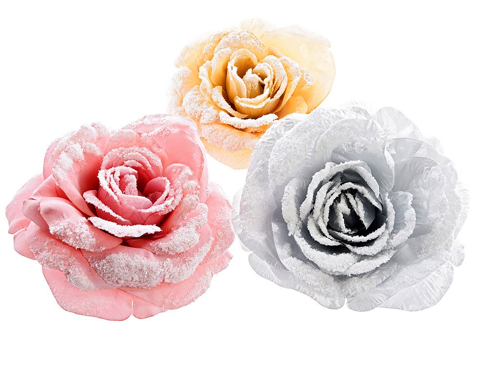 Елочная игрушка Kaemingk Снежная роза на клипсе 629997 12 см 1 шт. цвет в ассортименте