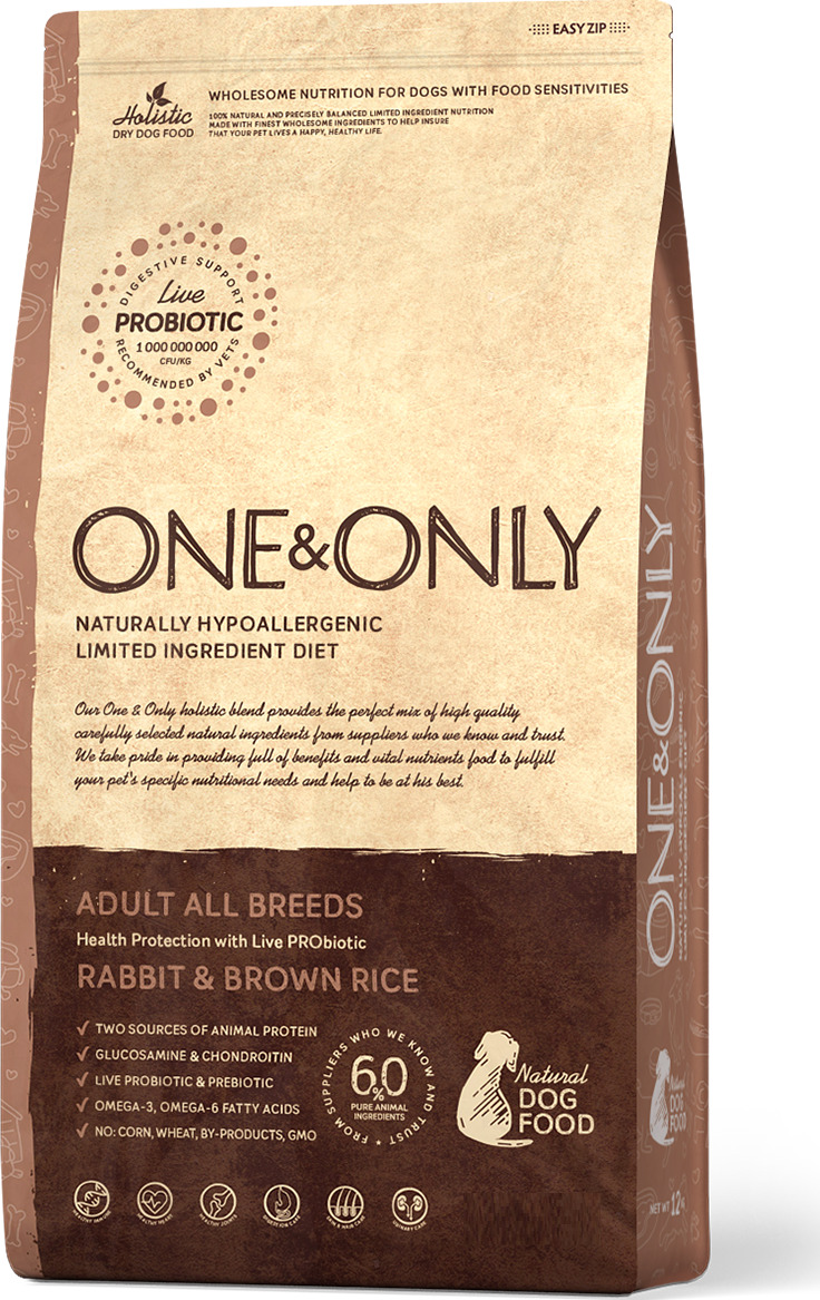 фото Сухой корм для собак one&only adult all breeds rabbit&rice, все породы, кролик, рис, 1кг