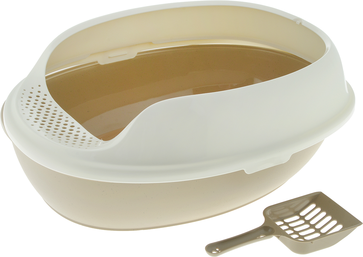 Лоток для кошек Makar N1 с высоким бортом, бежевый, 50 х 38 х 20 см