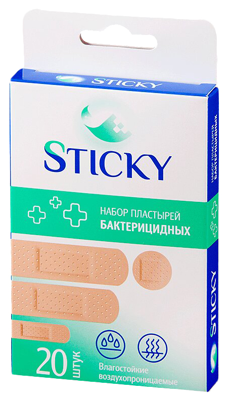 Купить Пластырь бактерицидный Sticky влагостойкий 1, 9 х 7, 2 см 20 шт.