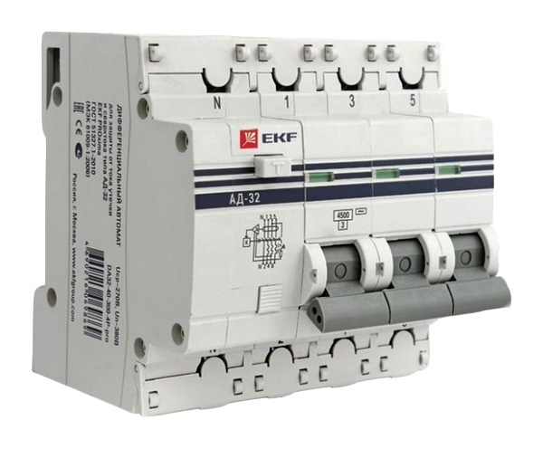 Дифференциальный автомат АД-32 3P+N 40А/30мА (хар. C, AC, электр., защита 270В) 4,5кА EKF