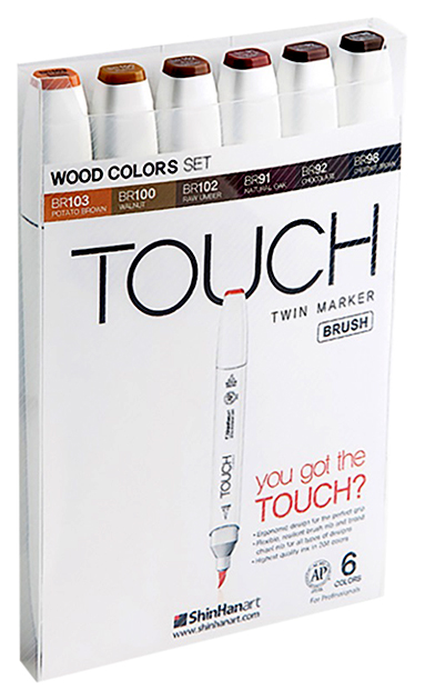 фото Набор маркеров touch twin brush wood 6 шт коричневый