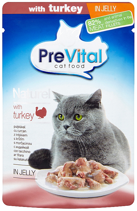 фото Влажный корм для кошек prevital naturel, с индейкой в желе, 85г