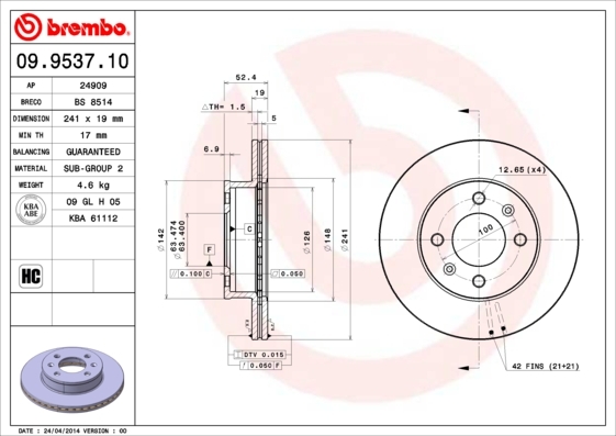 фото Тормозной диск brembo 09953710