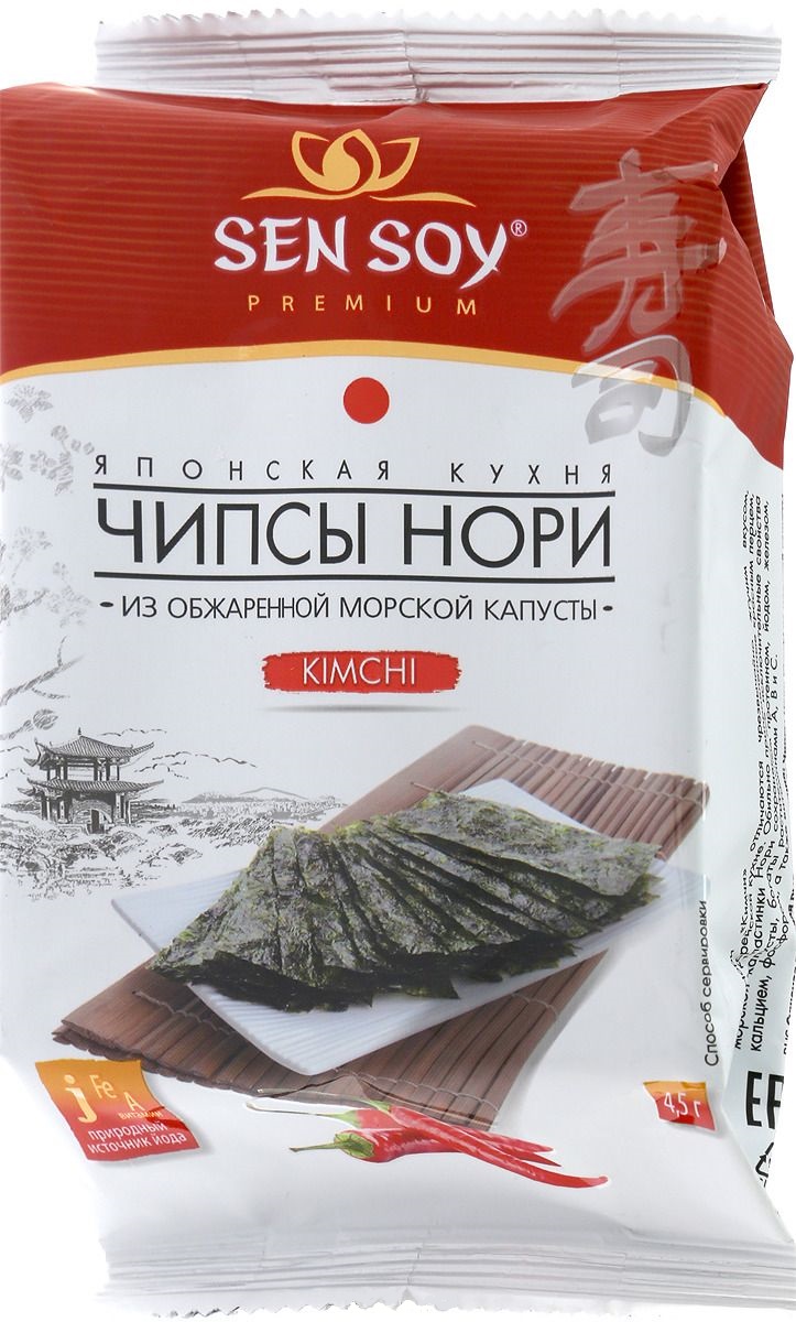 

Чипсы нори kimchi Sen Soy из морской капусты 4.5 г, чипсы нори