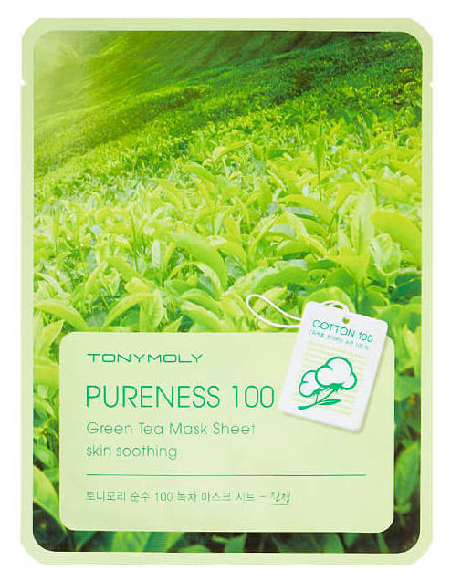 Маска для лица TONY MOLY Pureness, 100 тканевая, с экстрактом зеленого чая, 21 мл