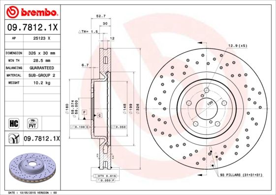 фото Тормозной диск brembo 09.7812.1x