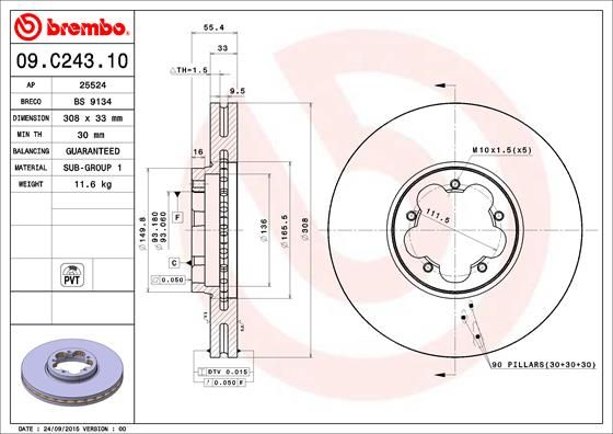 фото Тормозной диск brembo 09.c243.10