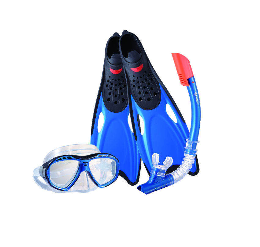 фото Набор для плавания: маска, трубка и ласты wave msf-1396s25bf71, размер 38-39, синий