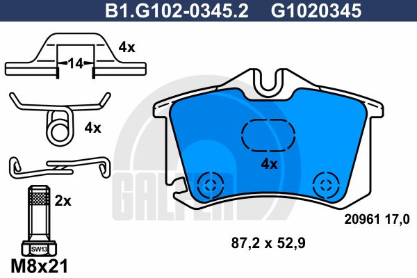 

Комплект тормозных дисковых колодок GALFER B1.G102-0345.2