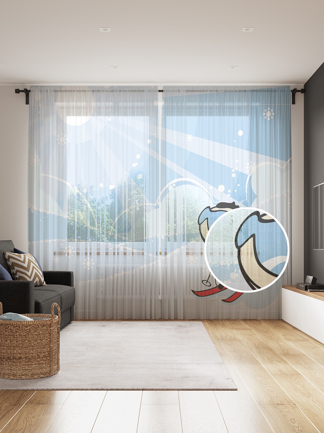 фото Фототюль joyarty "с горы на лыжах", 145x265см (2 полотна со шторной лентой + 50 крючков)