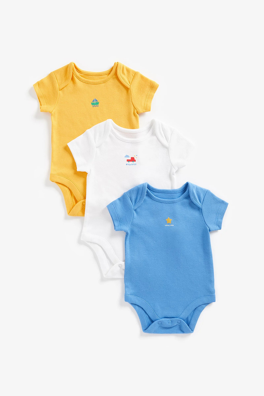 Боди детское Mothercare MC-BB412, белый, голубой, желтый, 56, 3 шт