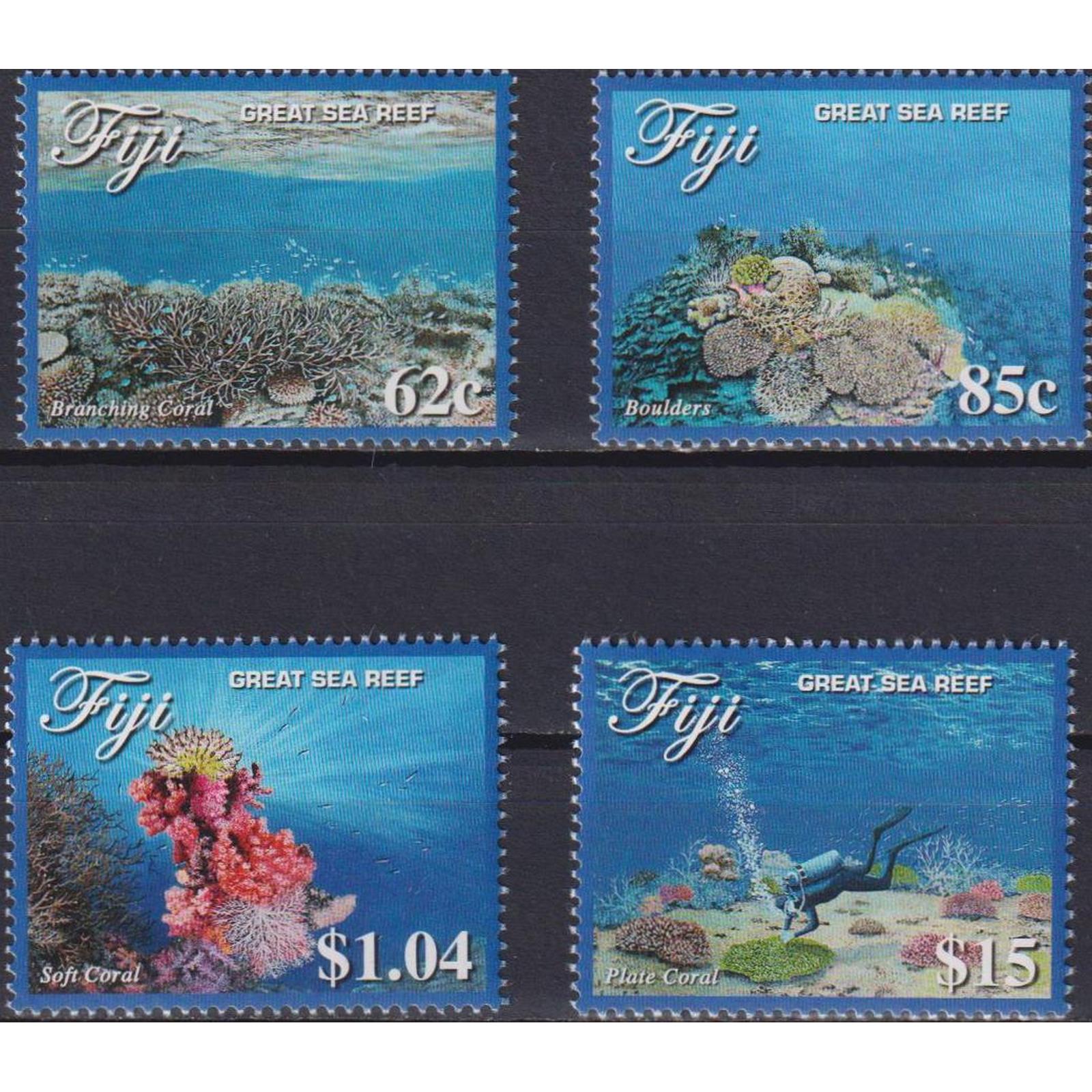 

Почтовые марки Фиджи Риф Великого моря Морская фауна, Подводный мир