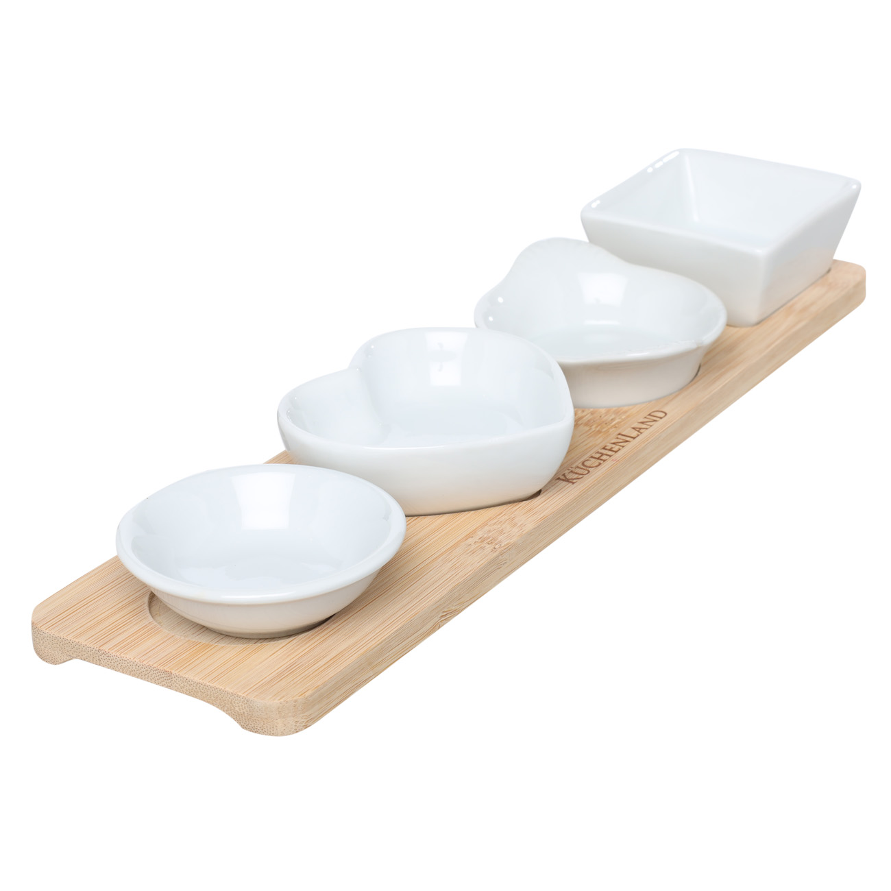 

Набор для закусок Kuchenland Bamboo Т1-00016336, 4 пр, на подставке, Круг/Сердце/Квадрат
