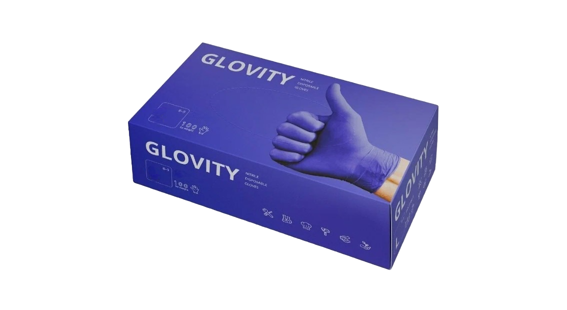 фото Одноразовые нитриловые перчатки glovity, неопудренные, нестерильные, цвет голубой лед,xs