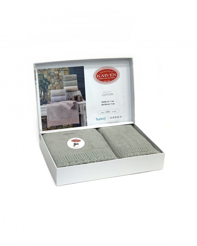 

KARVEN Набор полотенец Карвен " QUEEN" махра 50x90/70x140 HS 1672v6 yesil/серо зеленый