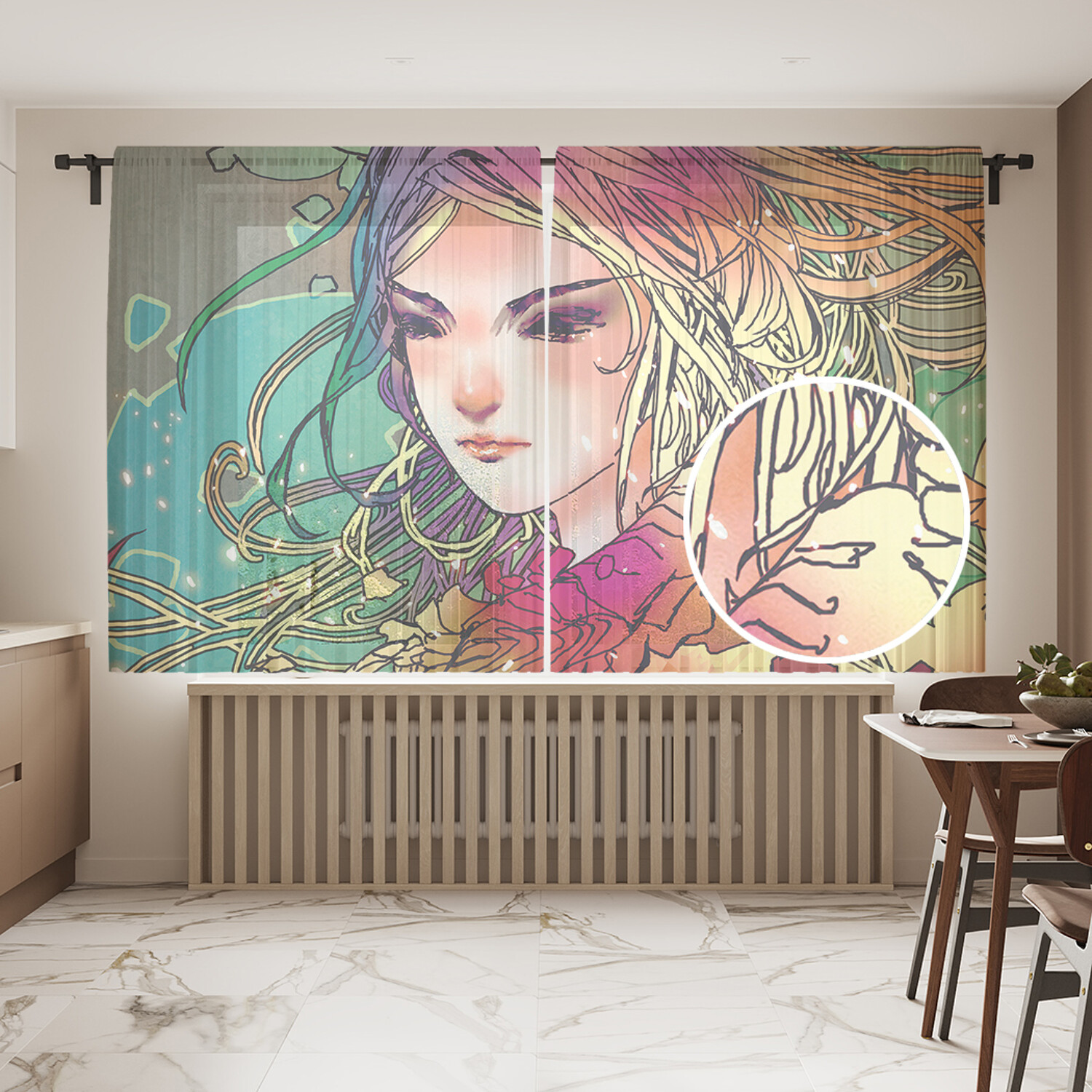 

Тюль для кухни и спальни JoyArty "Девушка и ветер", 145x180 см, Девушка и ветер