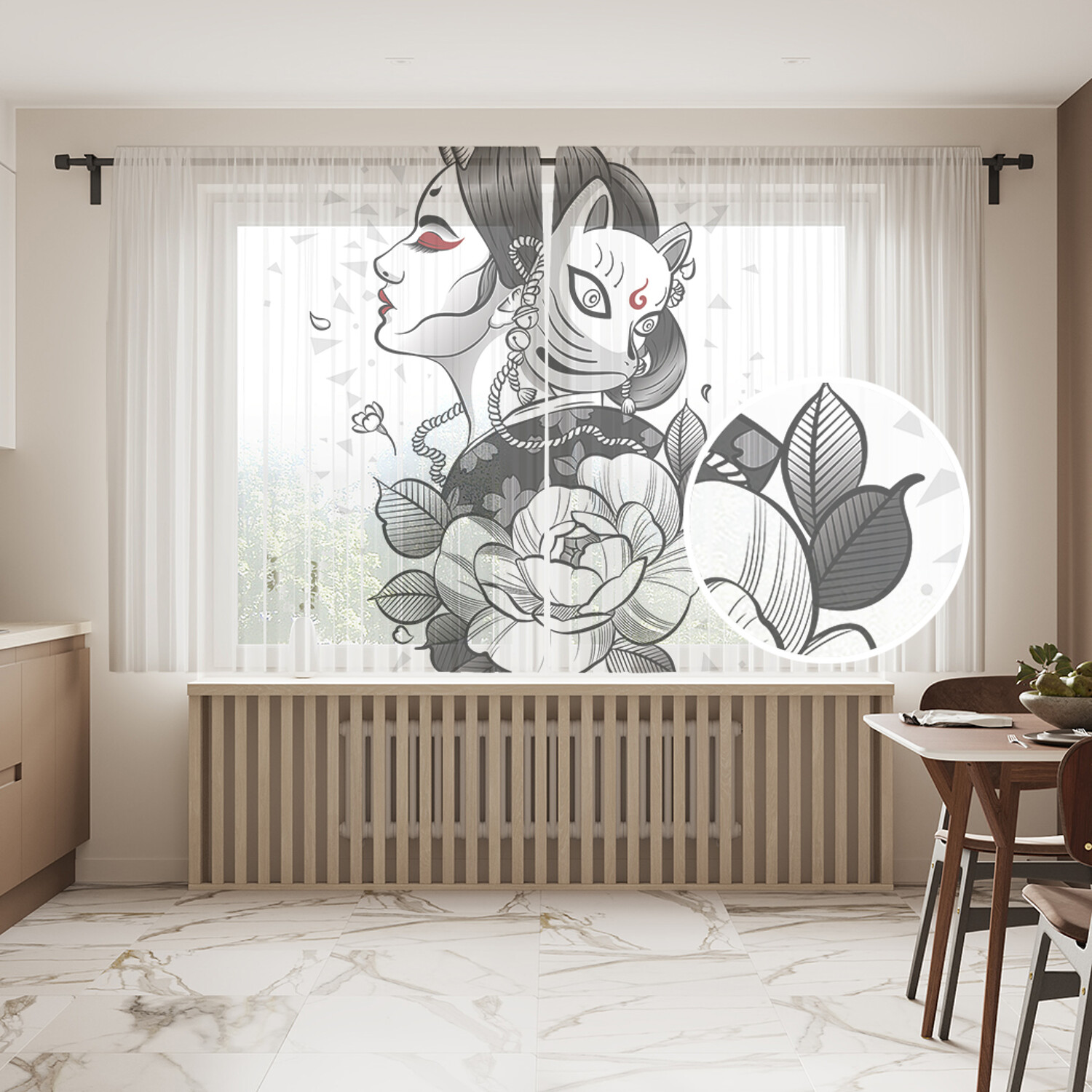 

Тюль для кухни и спальни JoyArty "Девушка с маской кота", 145x180 см, Девушка с маской кота