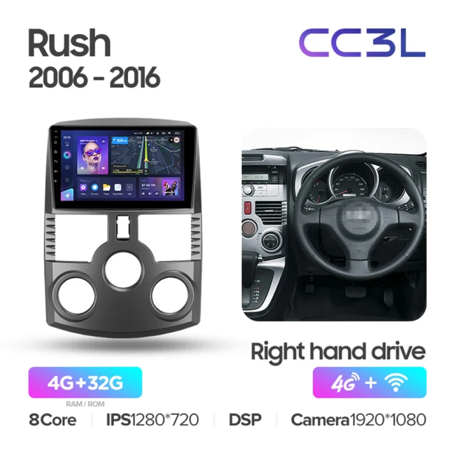 

Магнитола Teyes CC3L Toyota RUSH, DAIHATSU TERIOS 2006-2016 4+32Gb, CC3L