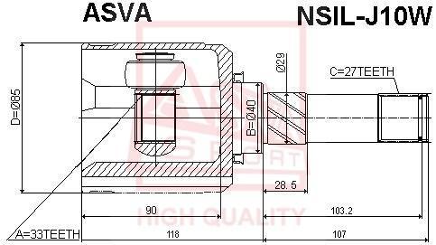 

Шрус Внутренний Левый 33x40x27 ASVA арт. NSILJ10W