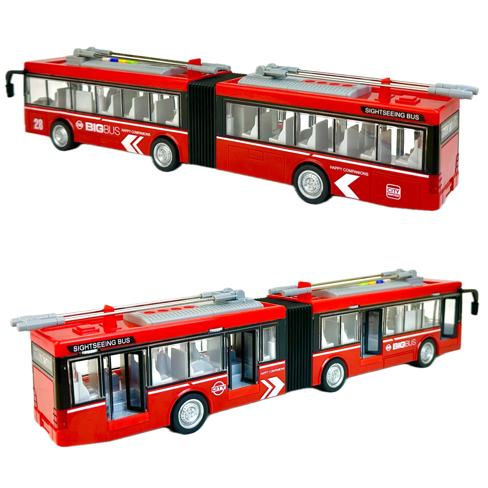 Инерционный троллейбус-гармошка Play Smart City 1:16 красный