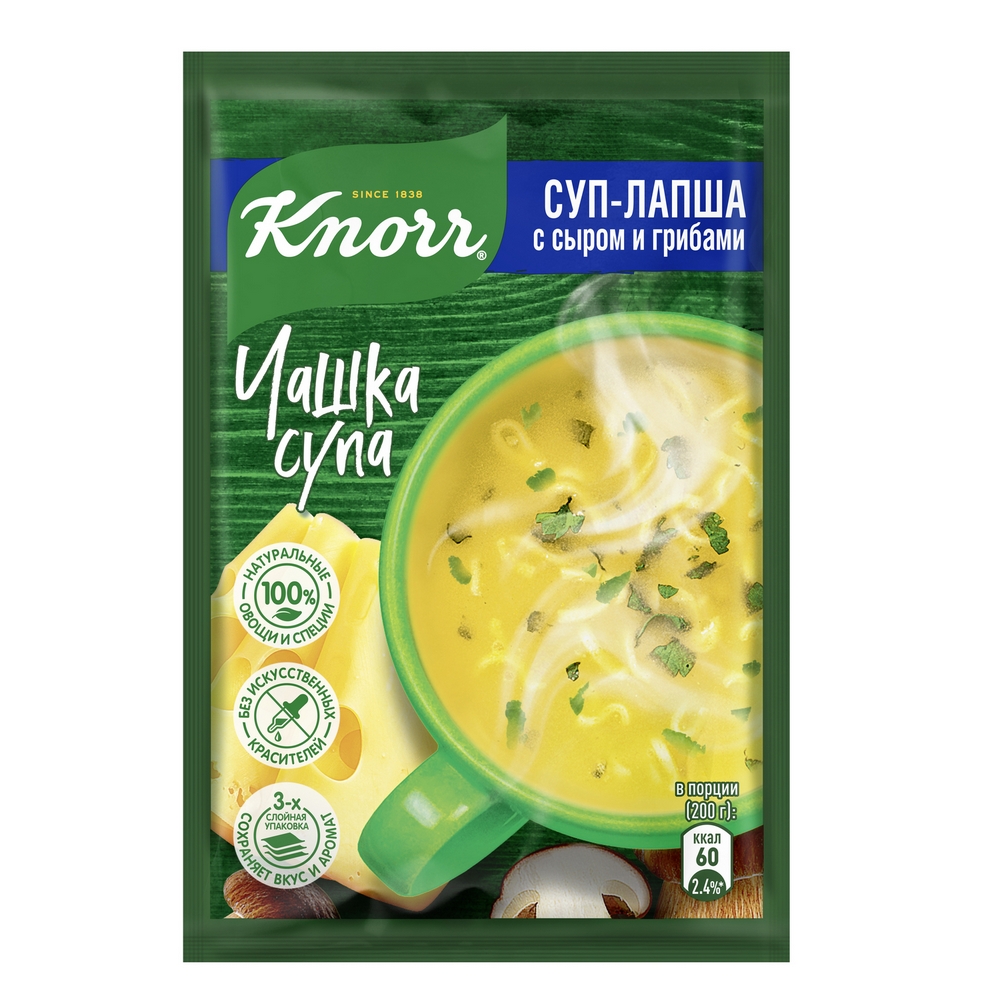 Суп-лапша Knorr чашка с сыром и грибами сухая смесь 15.5 г