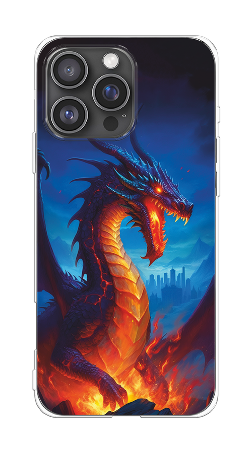 

Чехол на Apple iPhone 16 Pro Max "Дракон над лавой", Оранжевый;коричневый;синий, 16350-1