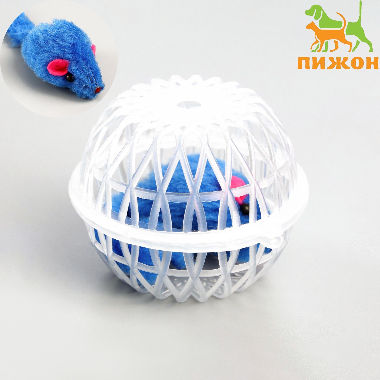 

Игрушка для кошек Пижон мышь в шаре прозрачно-синяя 7х5 см