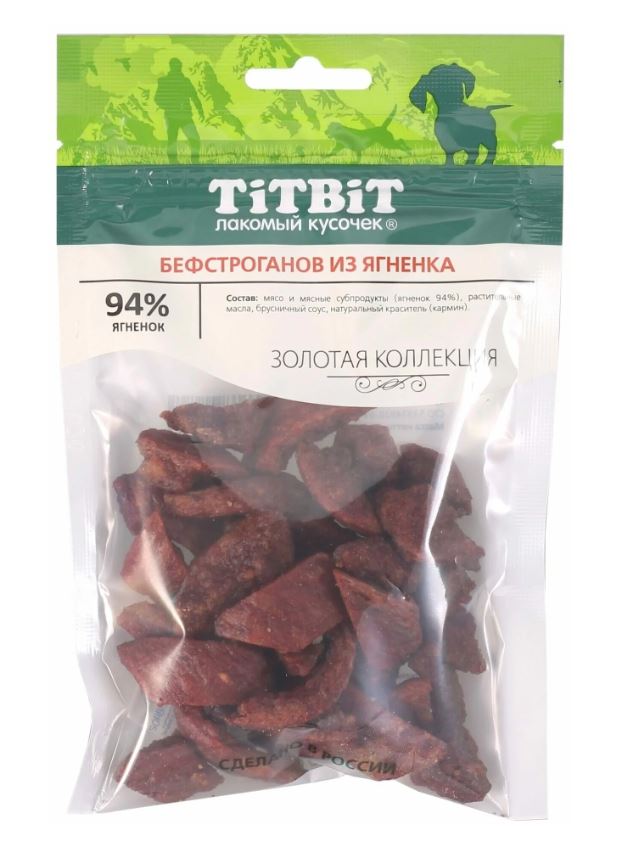 

Лакомство для собак Titbit Золотая коллекция, бефстроганов из ягненка 75 гр
