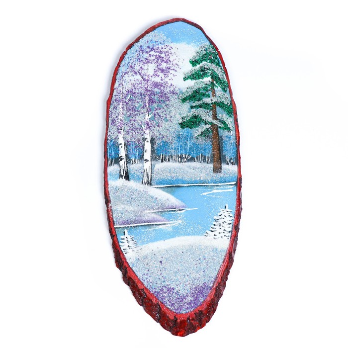 фото Картина "зима" в форме среза дерева 60 см, каменная крошка nobrand