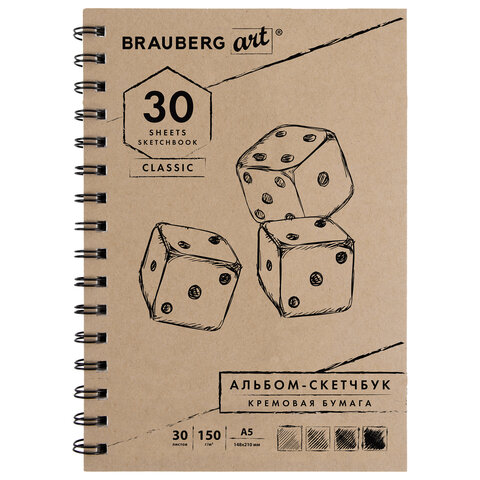 

Скетчбук, слоновая кость 150 г/м2, 148х210 мм, 30 л., гребень, BRAUBERG ART CLASSIC, 1289
