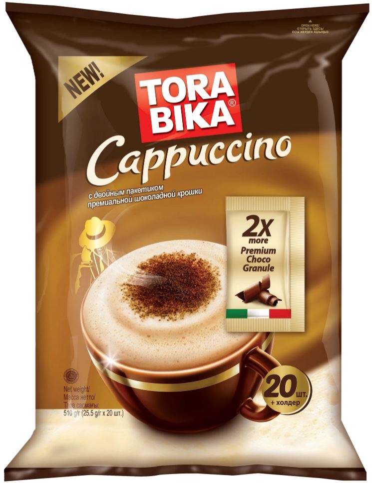 Кофе растворимый Tora bika Cappuccino 3в1 с шоколадной крошкой 20шт*25 г