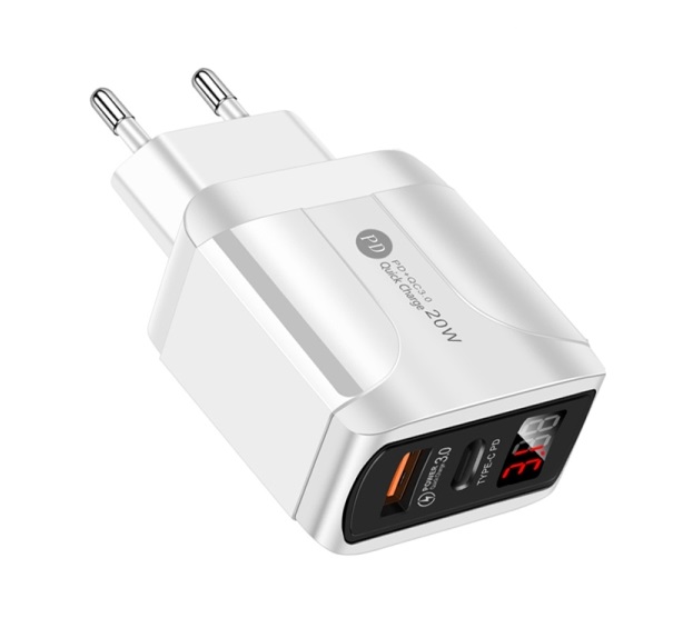 фото Сетевое зарядное устройство qvatra 1xusb, 1xusb type-c 3 а белый