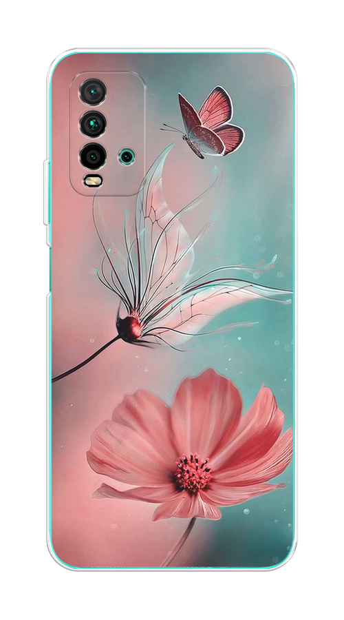 

Чехол на Xiaomi Redmi 9T "Бабочка и цветок", Голубой;розовый, 39850-1